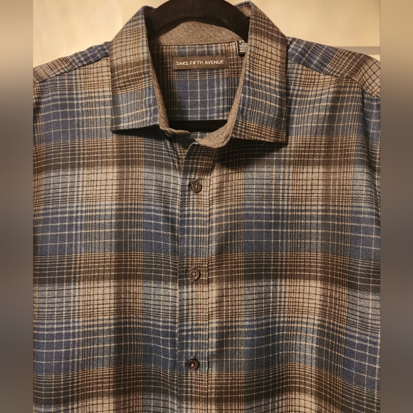 Saks Fifth Avenue men's plaid Shirt Sz L button down dress 5th Blue Gray - Picture 4 of 5